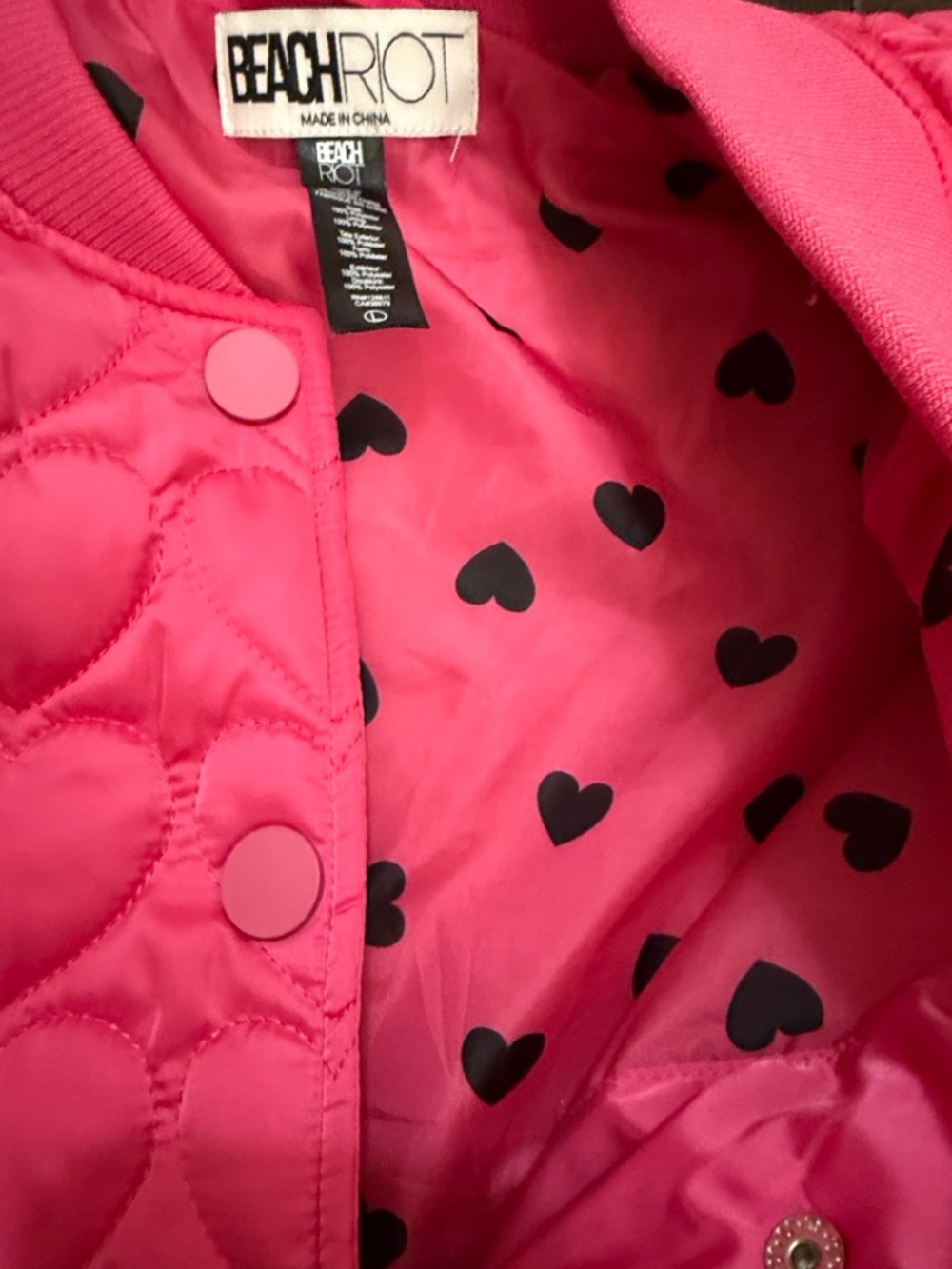 Beach Riot Jacket Hot Pink Quilted Heart Bomber - Picture 6 of 14